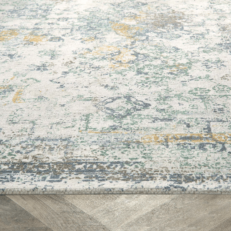 Origins Vogue Distressed Persian Style Blue and Ochre Recycled Rug - beUNIQ - blue and ochre rug - 80cm x 150cm - Created by Product Upload