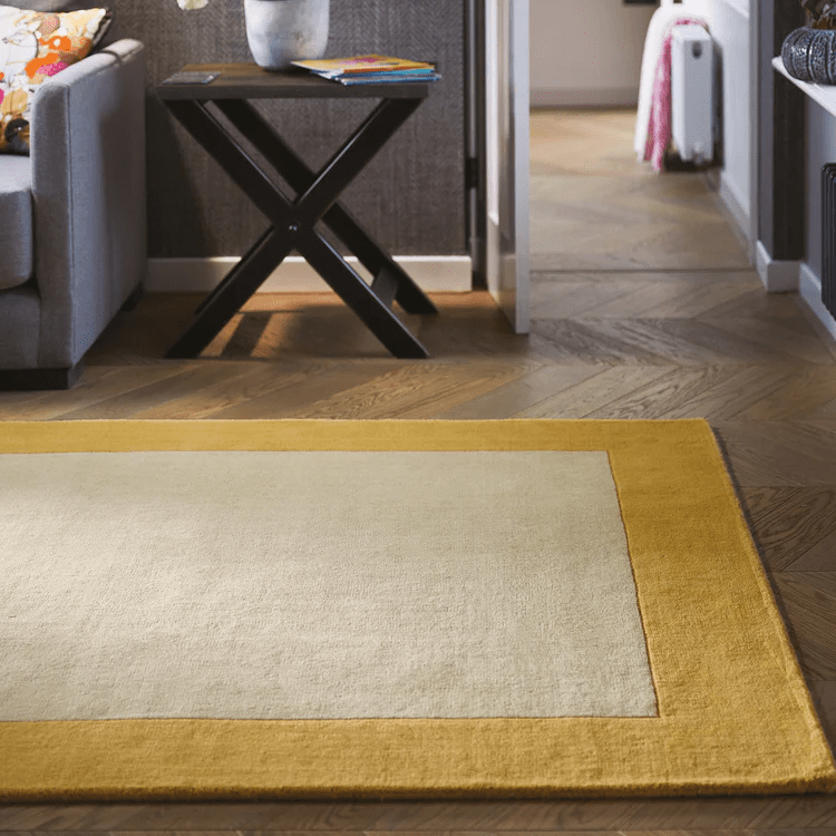 Origins Borders Ochre Wool Rug – Hand Loom Woven Border Design - beUNIQ - border rug - 080x150 - Created by Product Upload