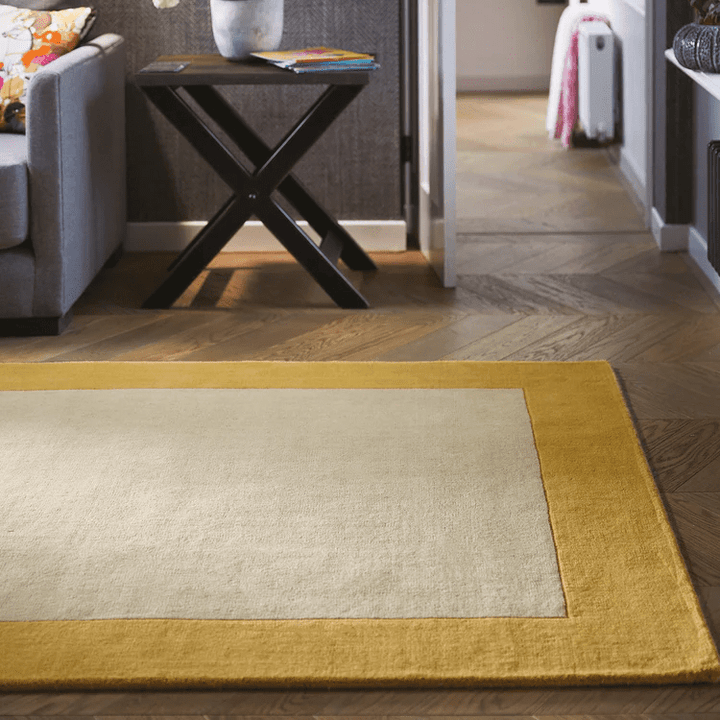 Origins Borders Ochre Wool Rug – Hand Loom Woven Border Design - beUNIQ - border rug - 080x150 - Created by Product Upload