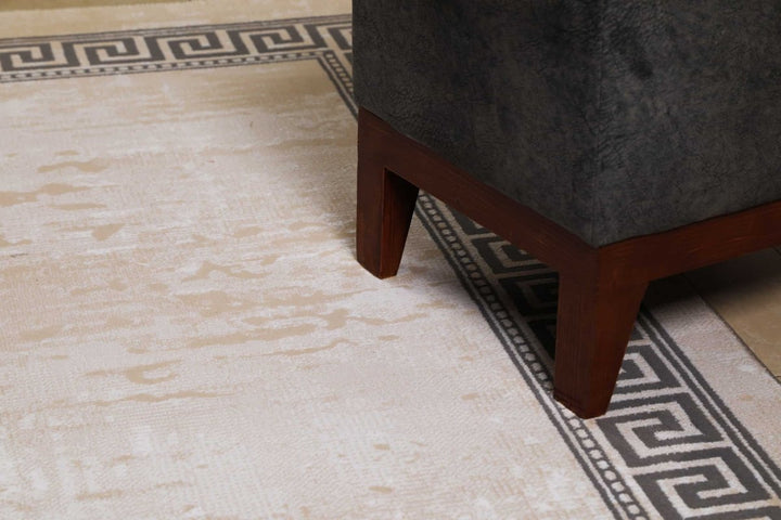 Minimalist Area Rug ME001 Cream Grey Modern Living Room - beUNIQ - cream and grey rug - 60x180 cm - Created by Product Upload