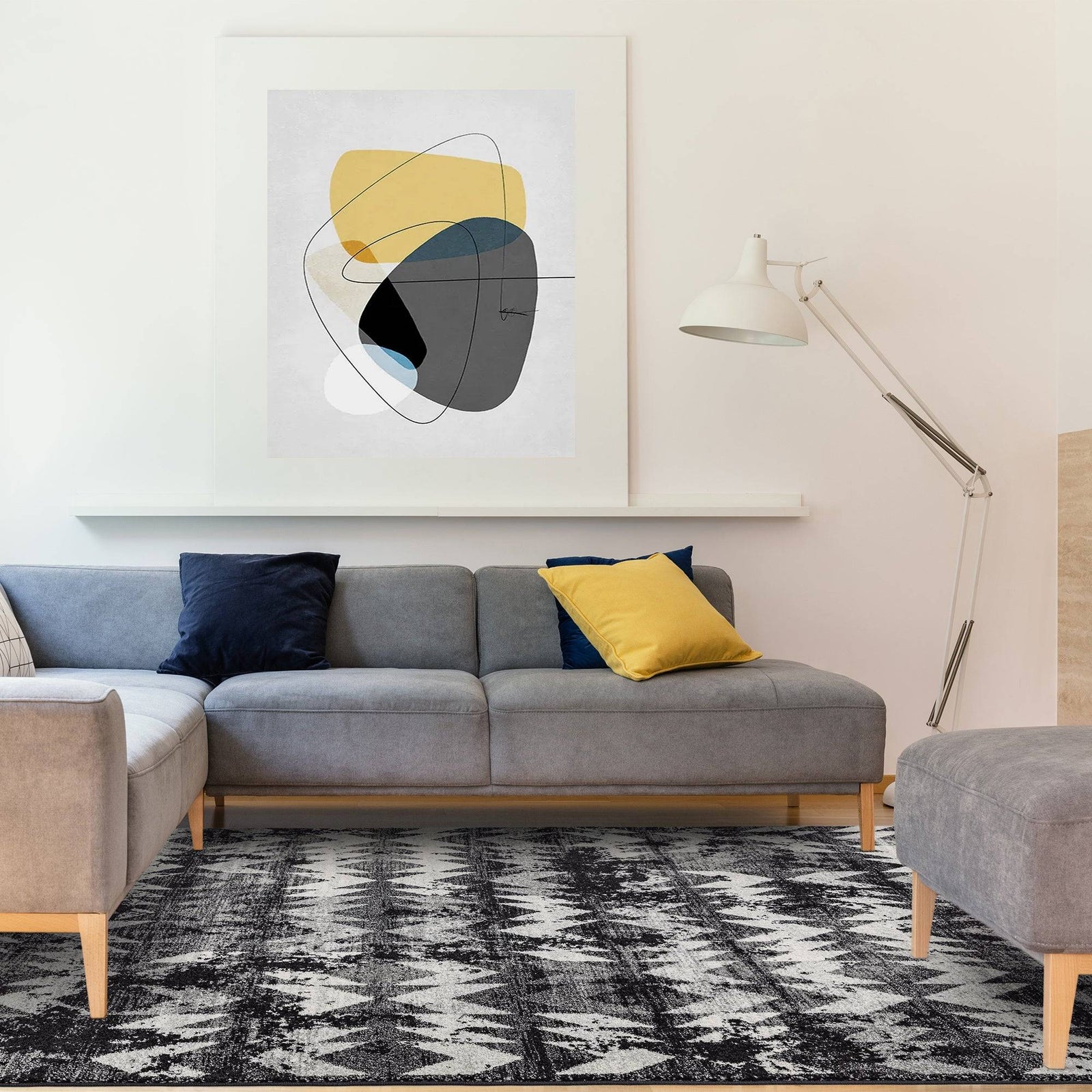Nova NV28 Black Chevron Rug styled in a room