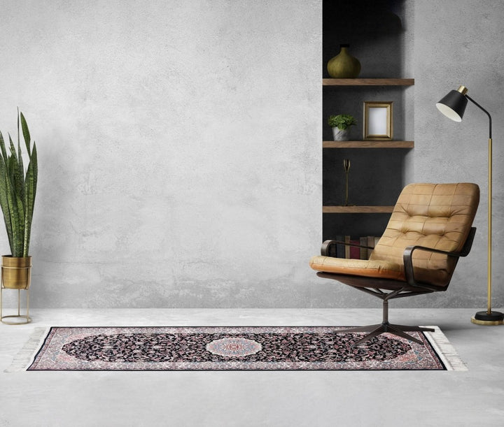 Oriental Area Rug – Highest Quality for Living Room &amp; Bedroom | Large &amp; Small Sizes | Affordable, Elegant &amp; Durable | VI009 - beUNIQ - [With - Fringe] - Round 150x150 cm - Black