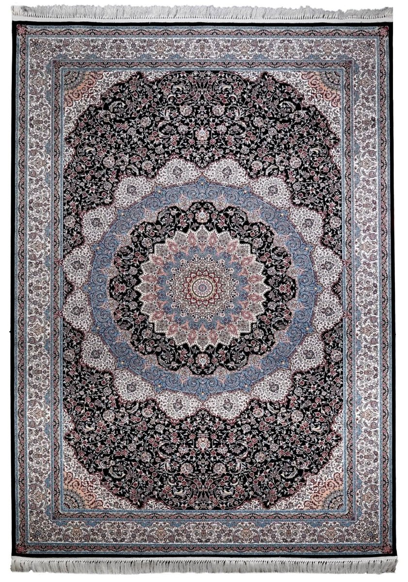 Oriental Area Rug – Highest Quality for Living Room & Bedroom | Large & Small Sizes | Affordable, Elegant & Durable | VI009 - beUNIQ - [With - Fringe] - Round 150x150 cm - Black
