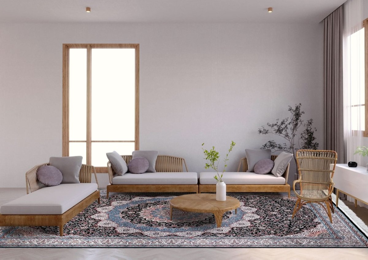 Oriental Area Rug – Highest Quality for Living Room & Bedroom | Large & Small Sizes | Affordable, Elegant & Durable | VI009 - beUNIQ - [With - Fringe] - Round 150x150 cm - Black
