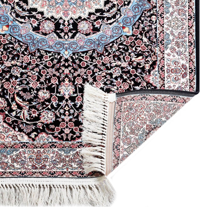 Oriental Area Rug – Highest Quality for Living Room &amp; Bedroom | Large &amp; Small Sizes | Affordable, Elegant &amp; Durable | VI009 - beUNIQ - [With - Fringe] - Round 150x150 cm - Black