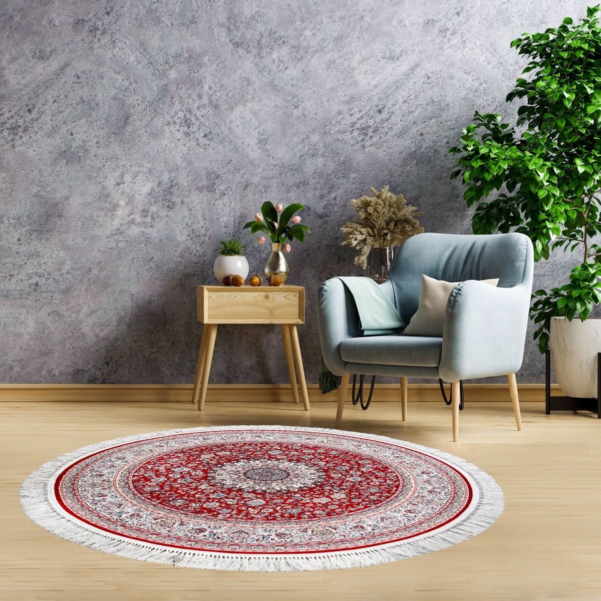 Oriental Area Rug - Highest Quality for Living Room & Bedroom | Large & Small Sizes | Affordable, Elegant & Durable | VI015 - beUNIQ - Cream - Round 150x150 cm - Red