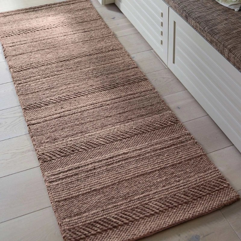 Origins Chunky Knit Wool Rug Brown Hand Woven Textured - beUNIQ - Brown Wool Rug - 67x200 cm - Chunky Wool Rug