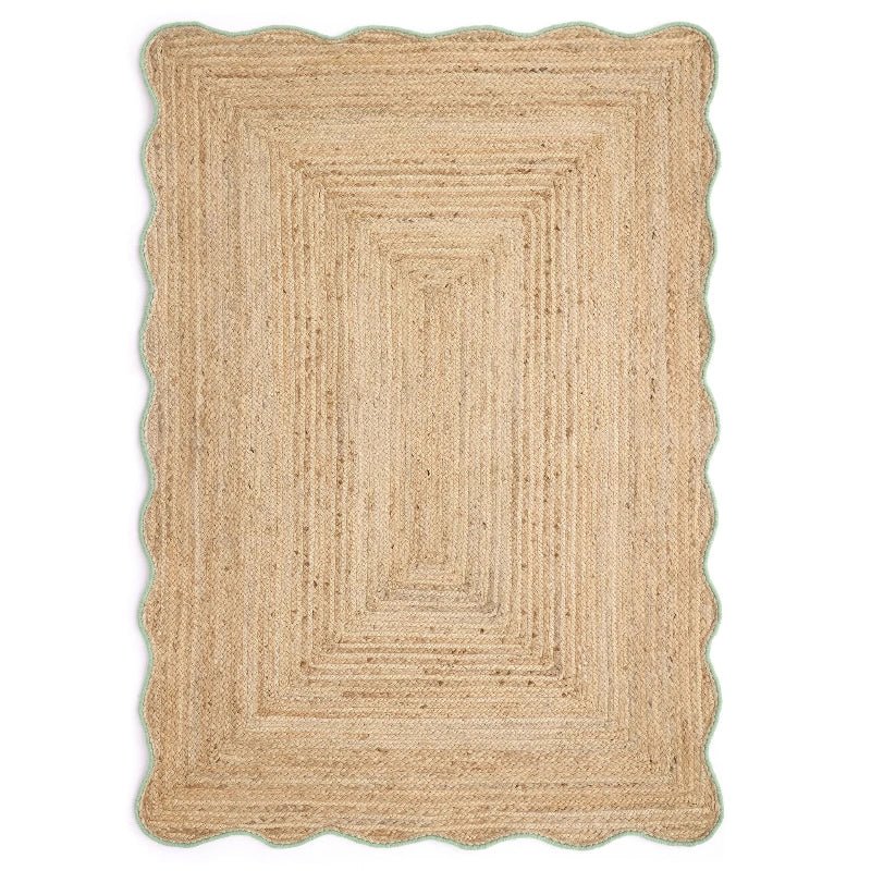Origins Jute Rug Scalloped Edge with Green Border - beUNIQ - Created by Product Upload - 120x170 cm - Green Wool Border Rug