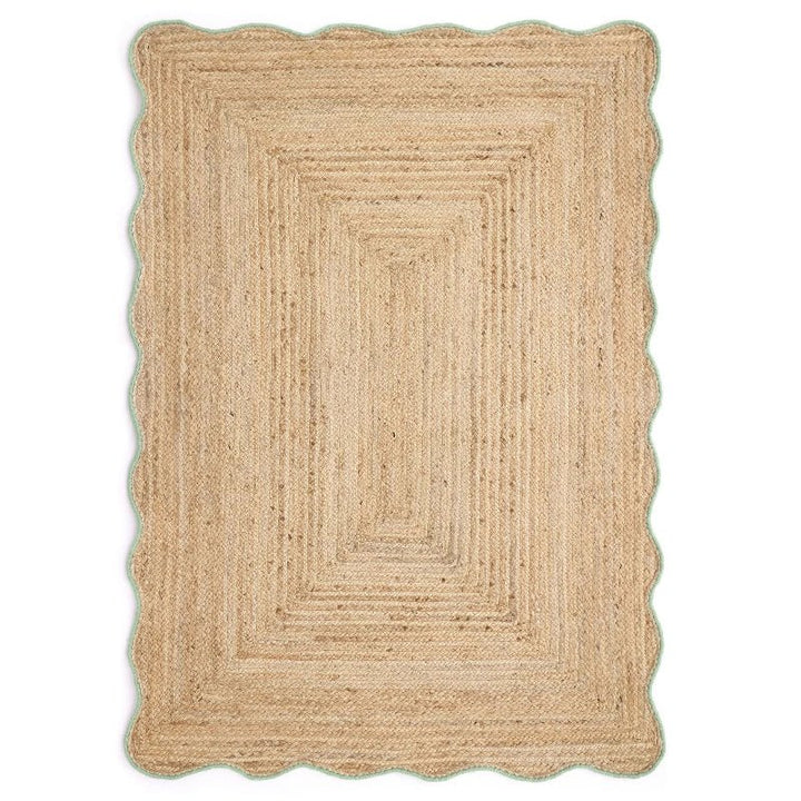 Origins Jute Rug Scalloped Edge with Green Border - beUNIQ - Created by Product Upload - 120x170 cm - Green Wool Border Rug
